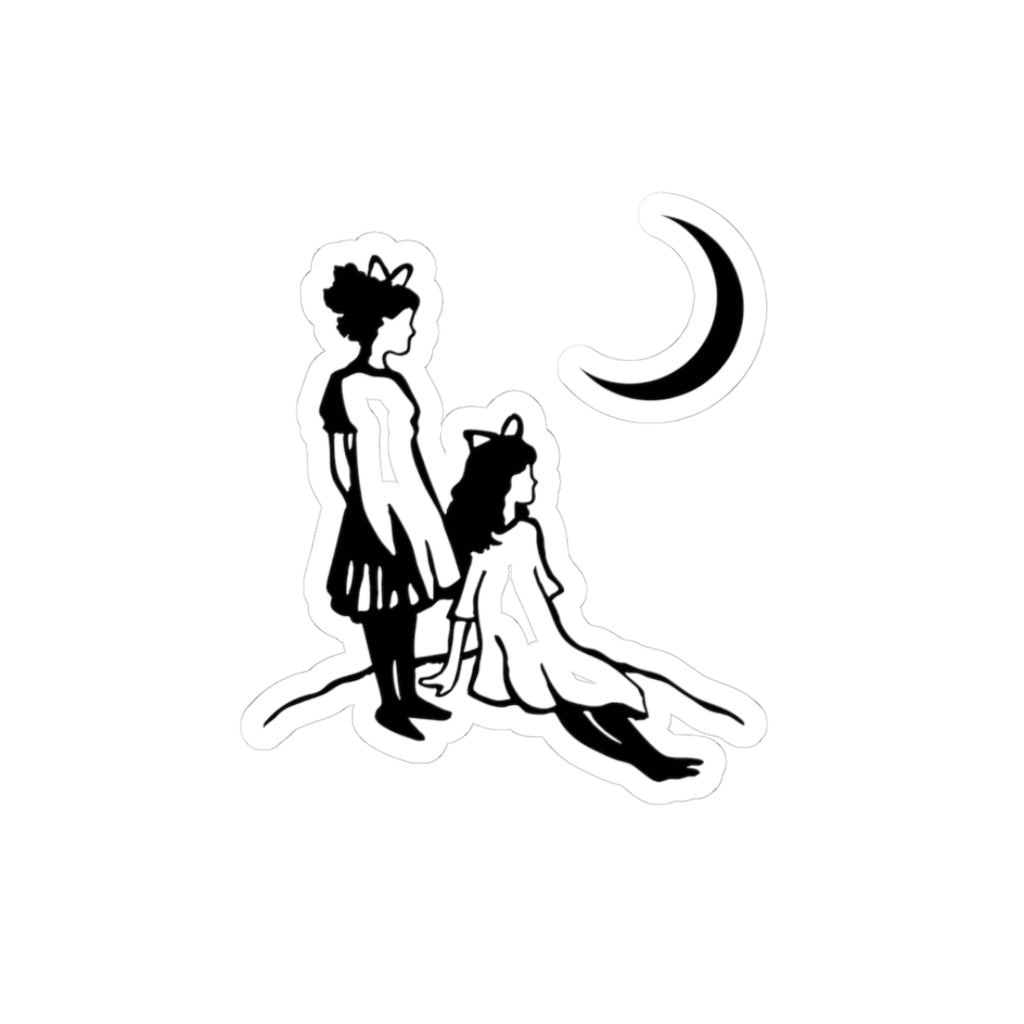 Vintage Moon Girls Sticker — Retro Black & White Die-Cut Sticker